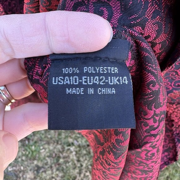 New Hearts and Roses Goth Steampunk Dress Red Floral Black Fit & Flare Size 10 - Picture 5 of 7